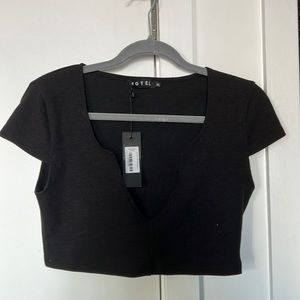 Motel Guanna Crop Top in Rib Black